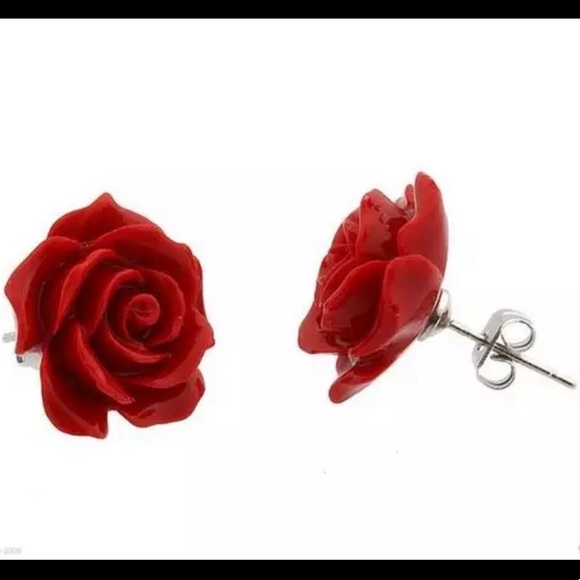 New! Red Rose Stud Earrings - Picture 2 of 8